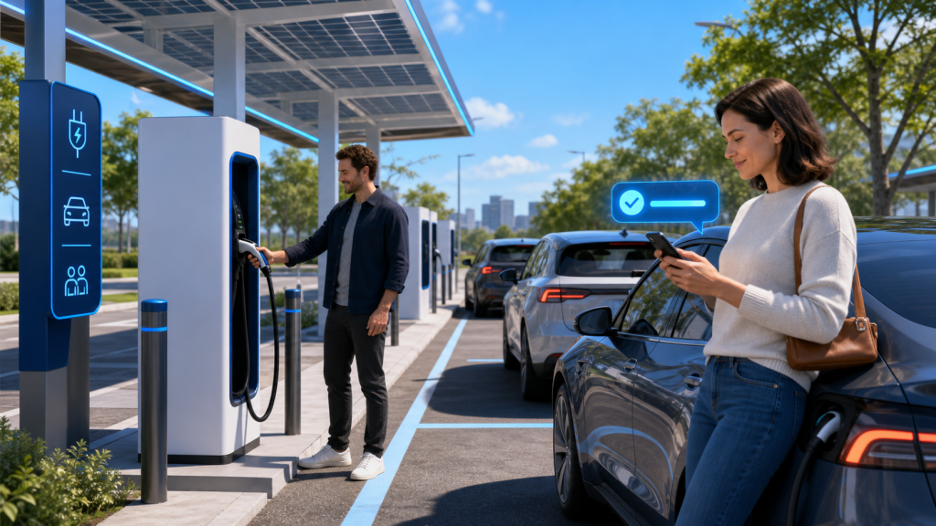 Electric car charging etiquette at a shared public EV station
